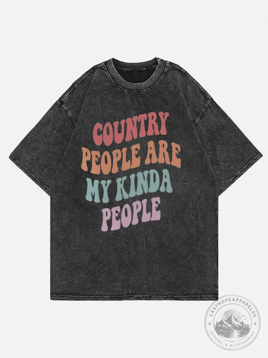 Country People Are My Kinda People Washed Black Graphic T-Shirt