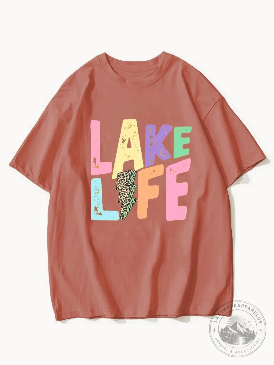 Lake Life Colorful Leopard Print Lightning Bolt Graphic T-Shirt 1 Lake Life Colorful Leopard Print Lightning Bolt Graphic T-Shirt