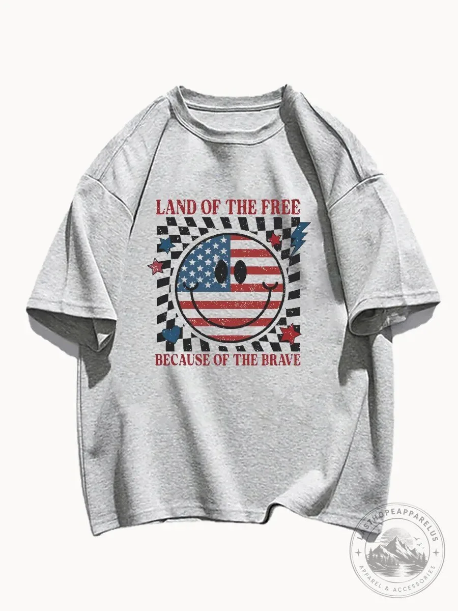 Land Of The Free Because Of The Brave American Flag Smiley Face T-Shirt