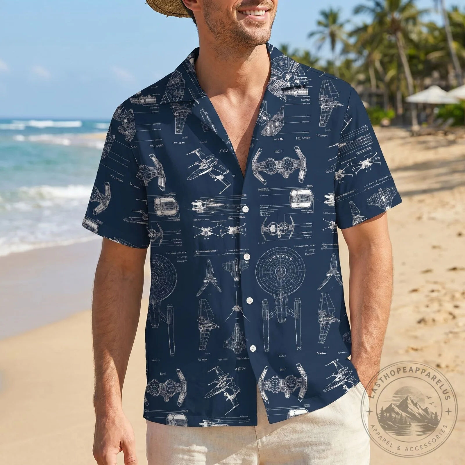 Star Trek Spaceship Blueprints Science Fiction Hawaiian Shirt