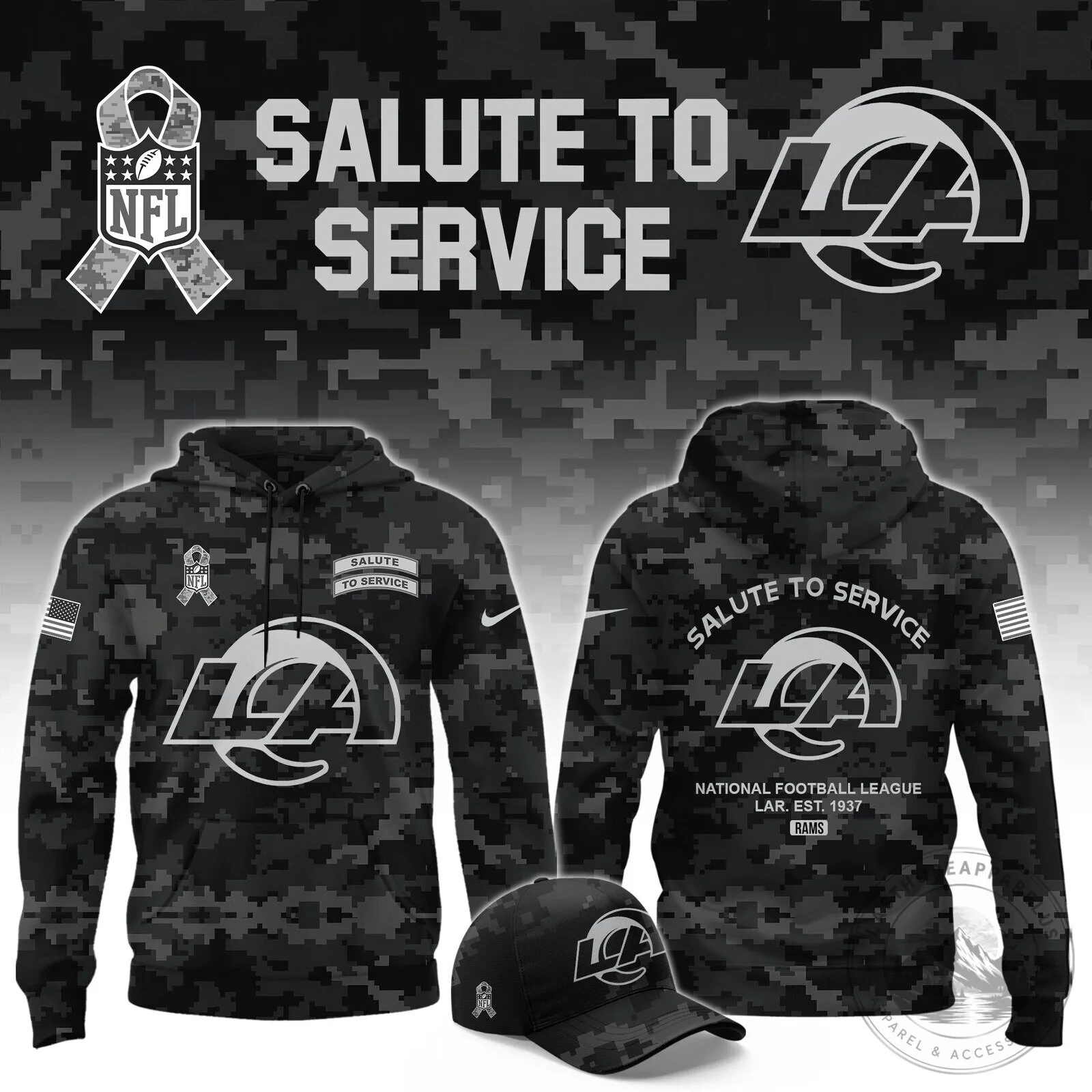Los Angeles Rams Salute To Service Digital Camouflage Hoodie